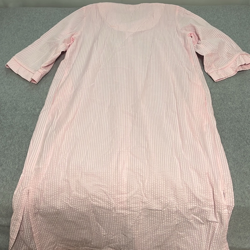 Miss Elaine House Dress Robe Large Pink Seersucker Lounge Grandma Grunge Lounge - Picture 8 of 12